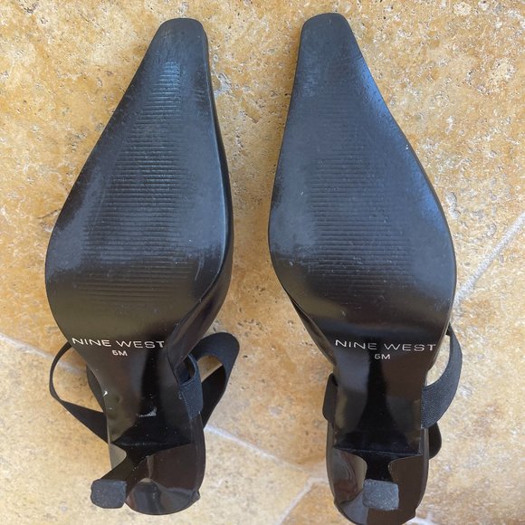 Nine West Leather Pointed Toe Kitten Heel Elastic Cross Ankle Strap Size 5M - Picture 4 of 6